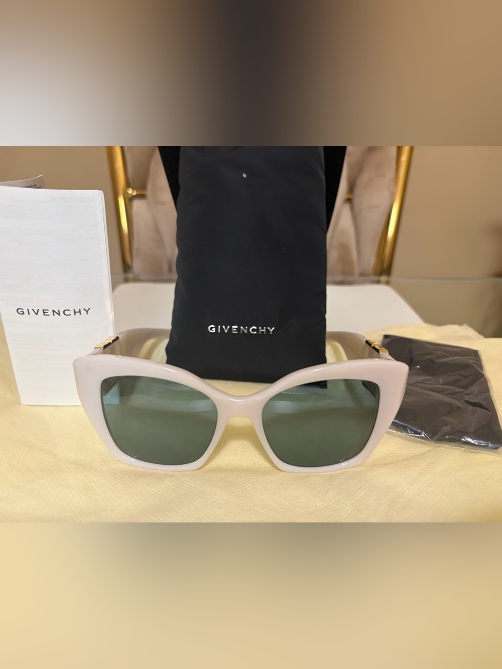 Givenchy Women's Cream Frame Sunglasses with Green Lenses